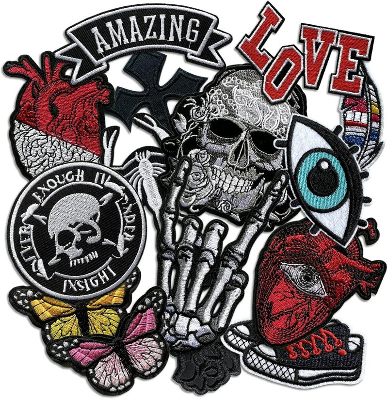 Cazzon Dark Embroidered Applique Iron On Patches for Backpacks, Rock Band Patches for Jackets, Cool Sew Patch for Clothing, Jeans, Hats, DIY Accessories (Dark7 15 Pcs) - Image 1